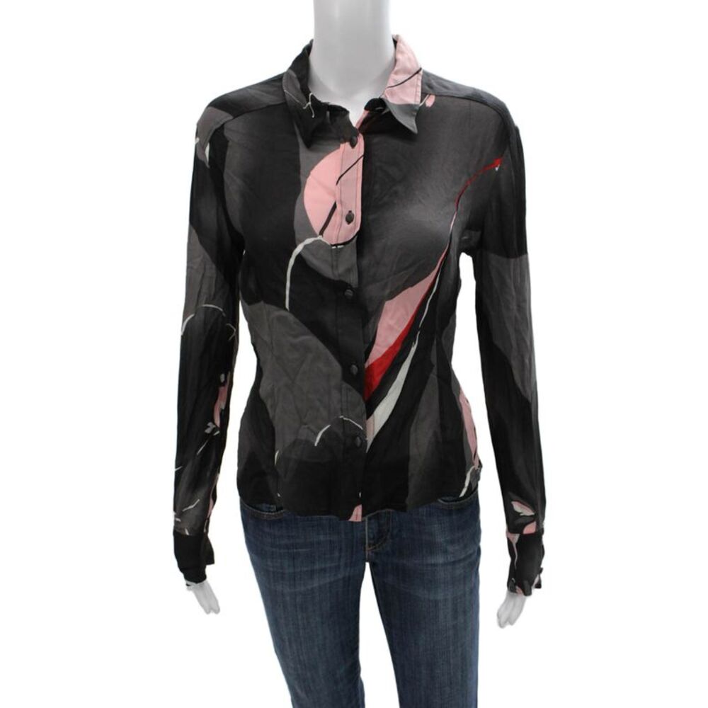 VERSUS by Versace Women Black Geometric Round Neck Long Sleeve T-Shirt Size 44